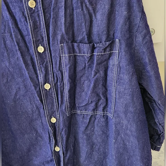 Sunnei Su Long Pocket Shirt Chambray Drk Blue Contrast Stitch Oversize XS Unisex - Picture 4 of 6